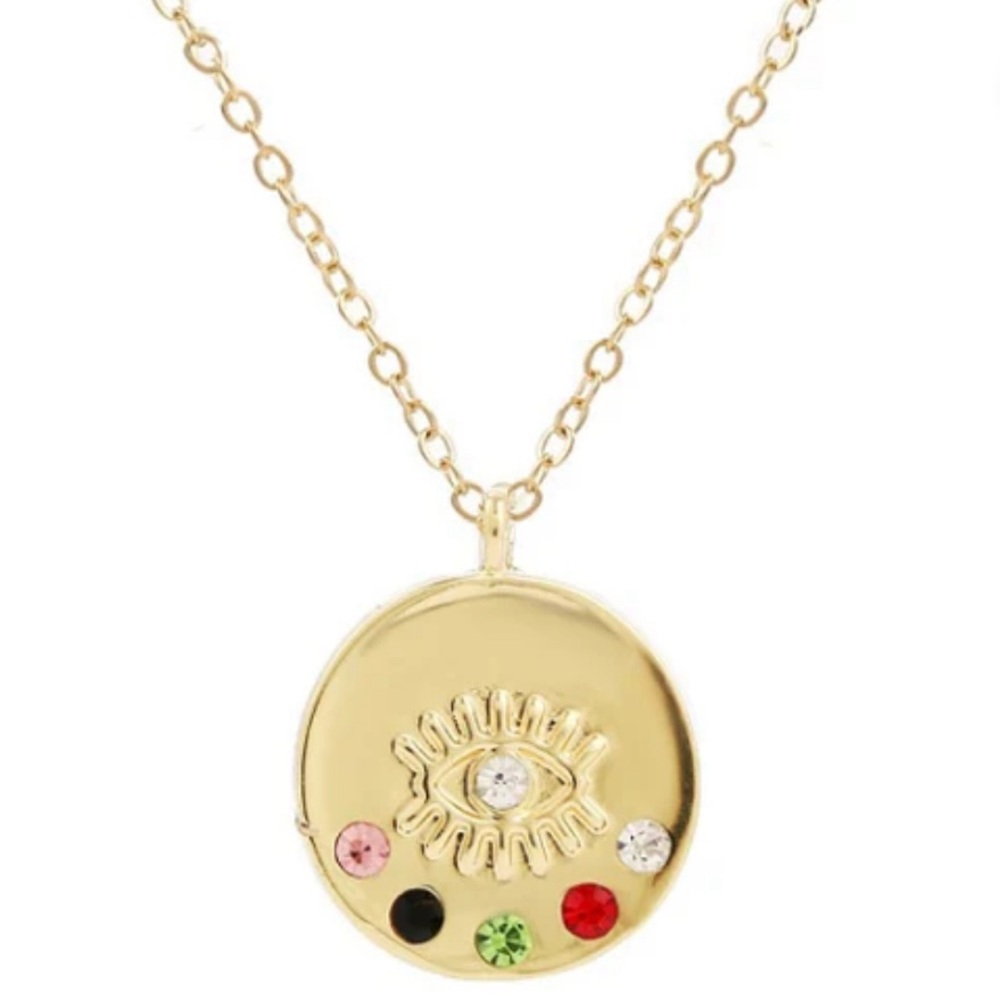 EVIL EYE PENDANT LAYERED NECKLACE, MODEL: COLORFUL DIAMOND